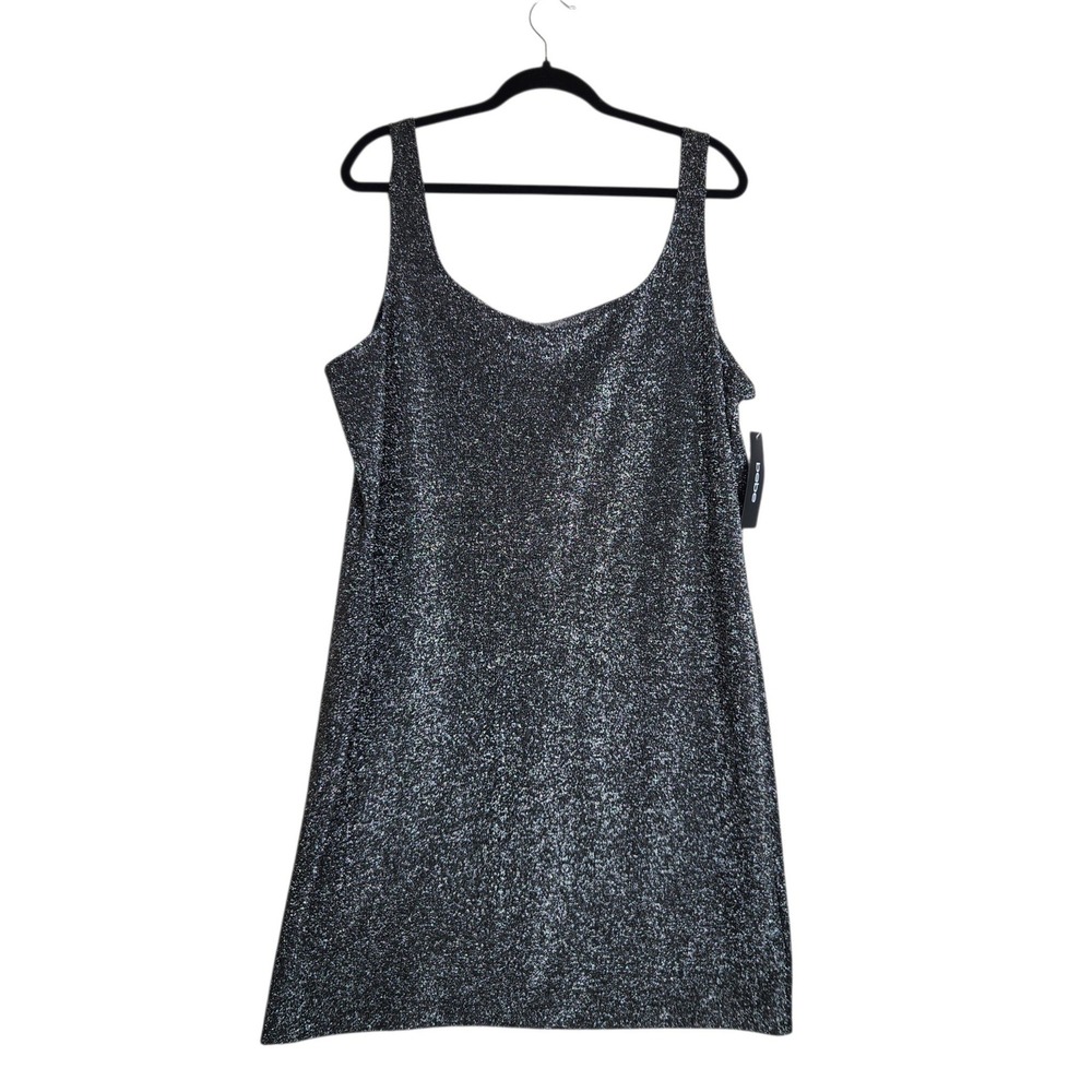 Bebe Women Silver Black Metallic Glitter Scoop Neck Mini Dress 1X Made in USA